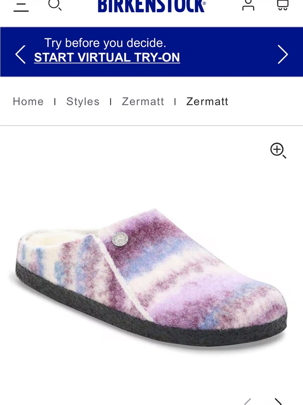 Birkenstock Zermatt Shearling Purple Multi Stripe Slippers NEW Size 36 / 6